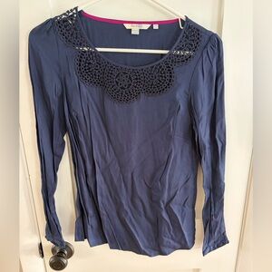 Boden Women’s Navy Blouse with Lace Detail